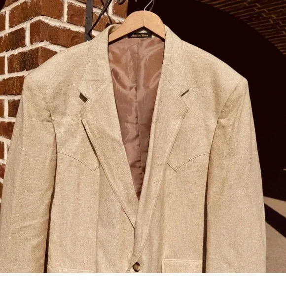 Circle S Blazer Mens 52R Wheat Tan Western Yoke Tweed 2 Button Made in USA - Picture 3 of 8